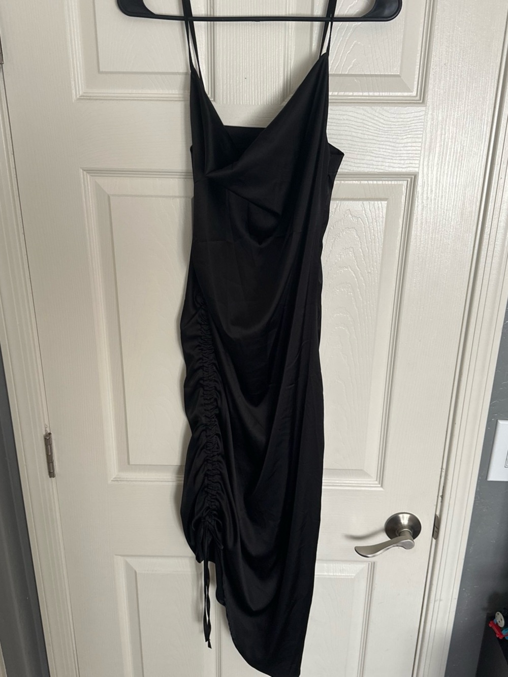 SHEIN Black Cowl Midi Slip Dress with Side Ruching